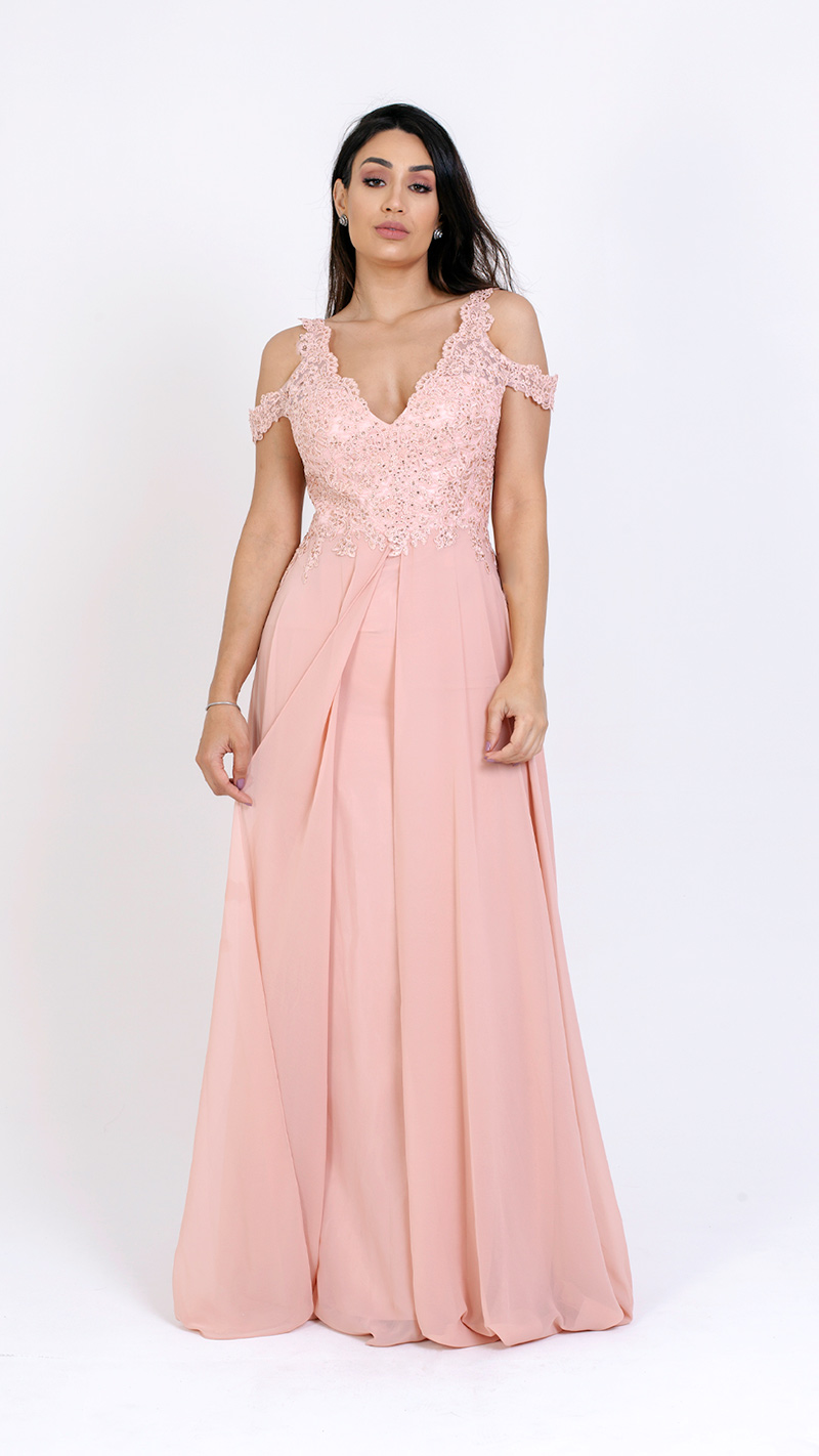 VESTIDO LONGO VOAL STRASS NO BUSTO E COSTA ABERTA