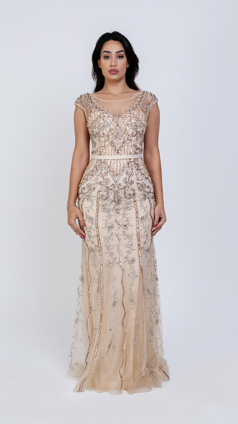 VESTIDO LONGO BORDADO REGATA COM CINTO DE CETIM
