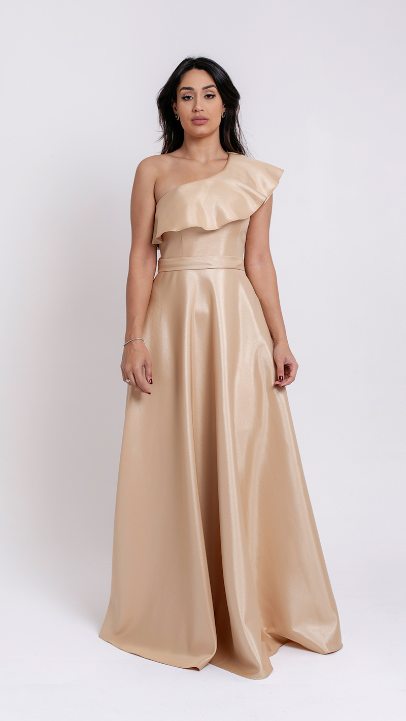 VESTIDO LONGO ZIBELINE DE UM OMBRO SÓ