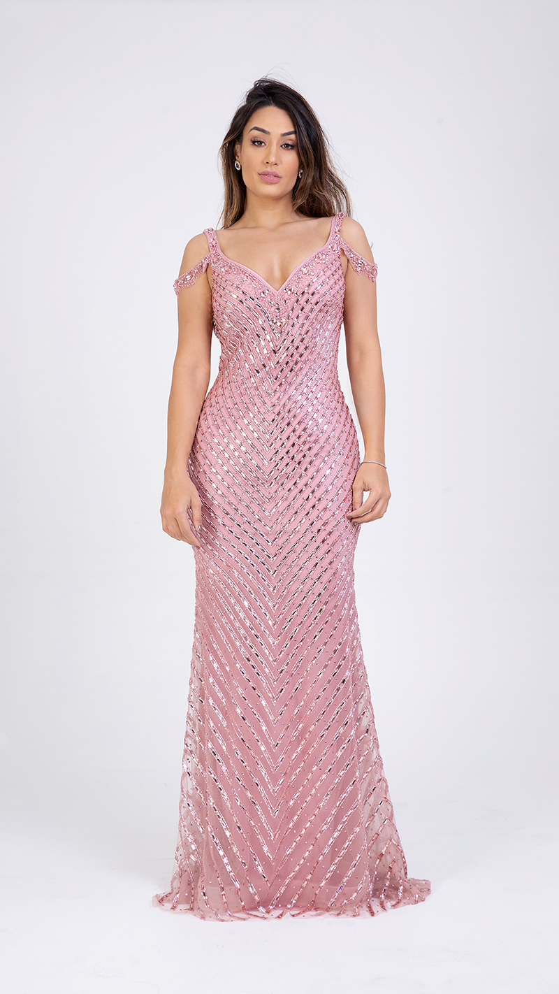 VESTIDO LONGO PEDARIA NO CORPO TODO E ALÇAS CAIDAS