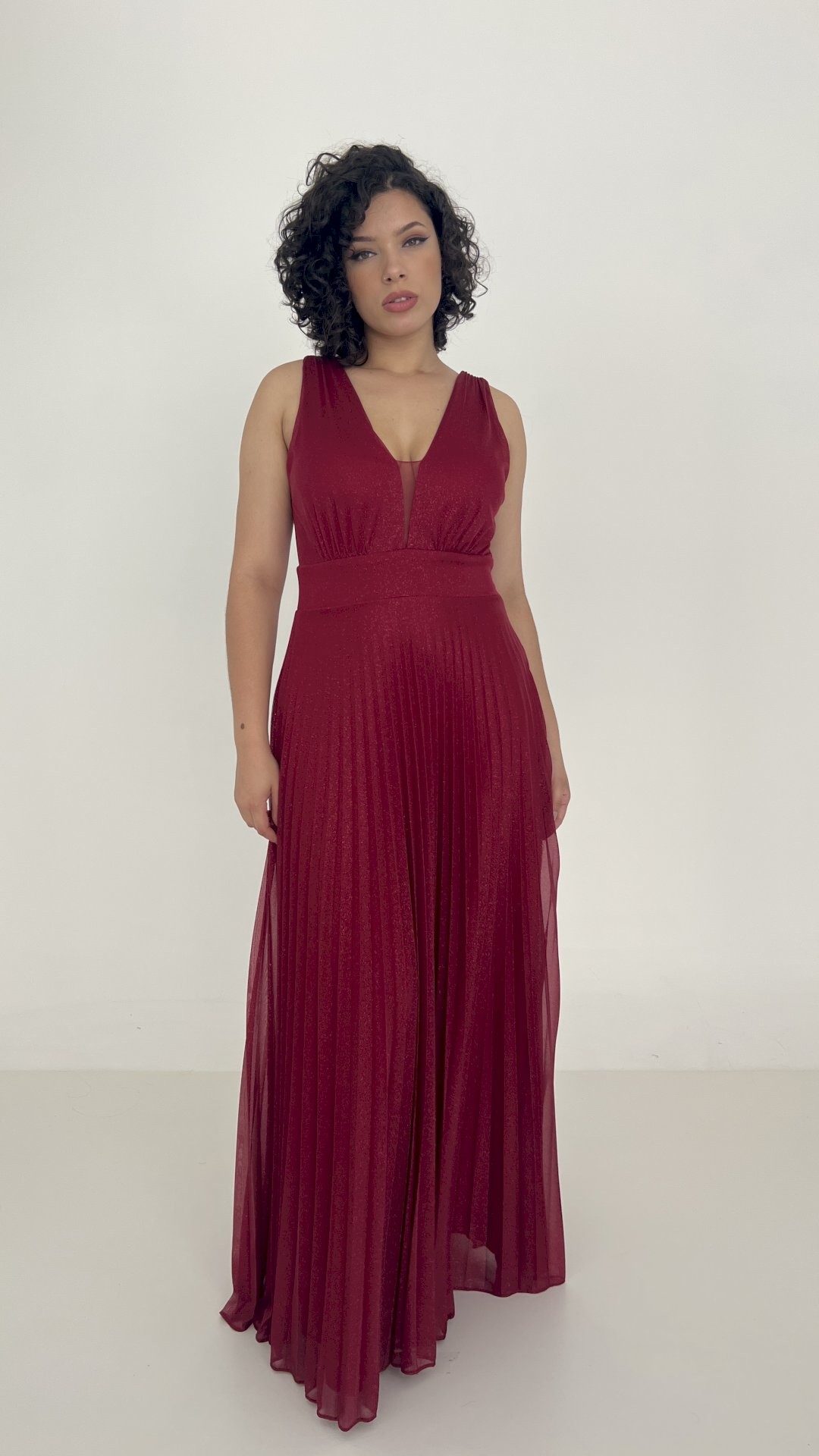 VESTIDO LONGO LUREX REGATA SAIA PLISSADA
